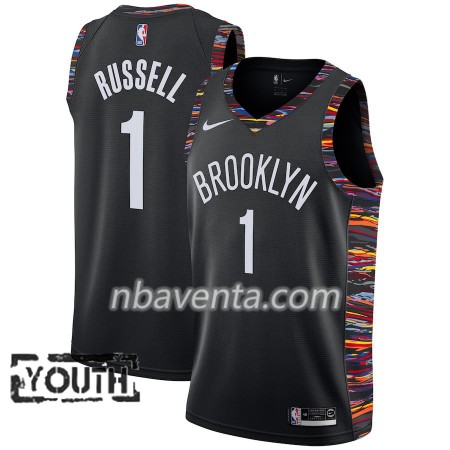 Camiseta Niños Brooklyn Nets D'Angelo Russell 1 2018-19 Nike City Edition Negro Swingman